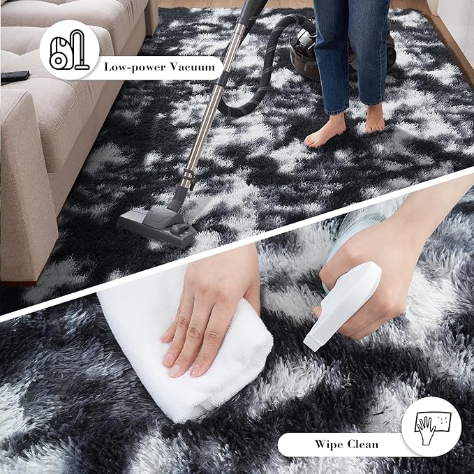Fluffy Rug Shaggy Area Rug, Mottling Black 3x5 Area Rugs for Bedroom, Small Bedside Rug, Soft Fluffy Shaggy Entryway Throw Rugs for Living Room Bedroom Kids Room Home Decor