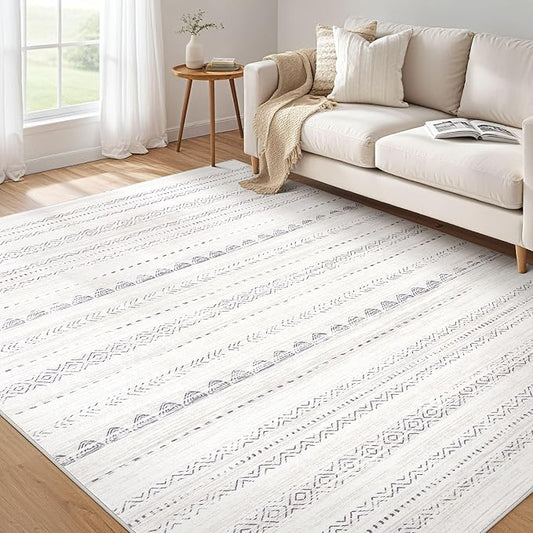 Nakagishi 6x8 Area Rugs Living Room: Washable Boho Large Neutral Soft Farmhouse Rug Stain Resistant Modern Indoor Floor Non-Slip Carpet for Bedroom Nursery Kids Playroom Office Dining Room Dorm- Gray