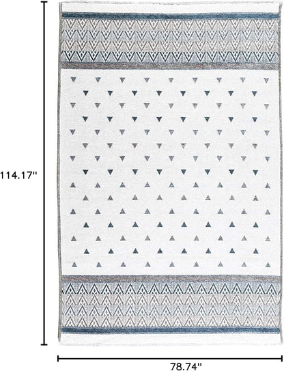Alfa Rich 7x10 Blue Cream Off White Washable Area Rugs for Living Room Bedroom Kitchen Decor Cotton