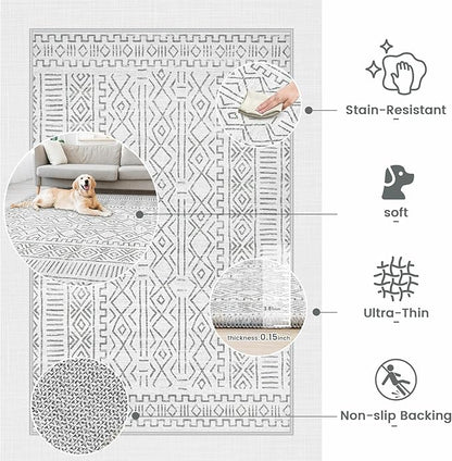 5x7 Area Rug Living Room: Washable Boho Geometric Moroccan Rug Neutral Modern Farmhouse Indoor Soft Non Slip Ultra Thin Printed Pattern Carpet for Dining Room Bedroom Nursery Home (BeigeGray, 5'x7')