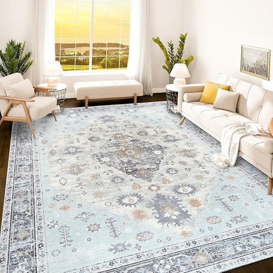Istana 9x12 Area Rug - Blue 9 x 12 Area Rugs for Living Room - Foldable 9x12 Rugs for Bedroom - Stain Resistant Washable Rug - Eco-Friendly Area Rugs Living Room