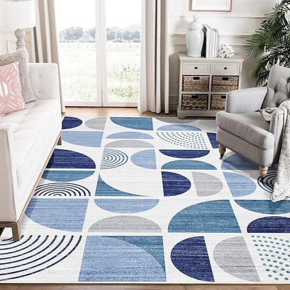 MUJOO Blue Rug Boho Washable,6x9 Area Rugs for Living Room Bedroom Dining Room,Large Throw Floor Carpet Non Slip Soft Modern Abstract Navy Blue