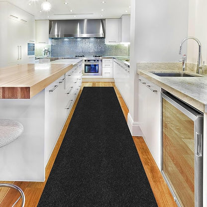 Ottomanson 2' x 51' Hallway Runner with Scraper Pile Extra Durable Non-Slip Rug Mat for Indoor & Outdoor Use - Ideal for Kitchen, Entryway, Patio & Garage - High-Traffic Carpet, Black