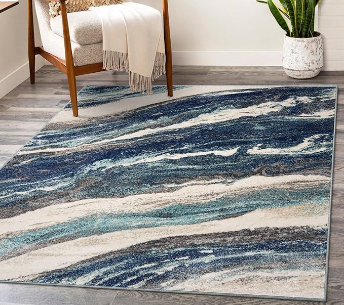 LUXE WEAVERS Lagos Collection 7983 Blue 9x12 Art Deco Area Rug