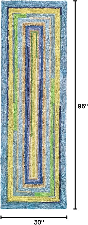 Company C Concentric Squares Runner Rug Wool 2'6" X 8', Sky Striped