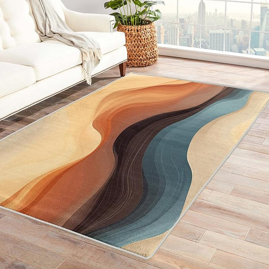 Boho Rug, 6x9 Rug, Vintage Rugs for Living Room Bedroom Dining, Earthy Tones Large Area Rug, Washable Rug Non Slip Soft Indoor Carpet, Kids and Pets Friendly, Boho Home & Room Decor