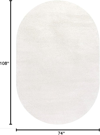 Eyely UES100T-6OV Supersoft Haze Solid Low-Pile Indoor Area Rug, Coastal, Bohemian, Minimalist, Classic, Casual for Bedroom,Kitchen,Living Room,Non Shedding,Easy-Washing, Cream, 6 X 9 Oval