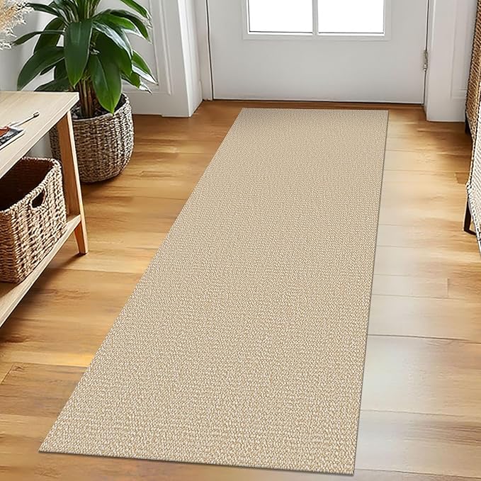 EARTHALL Washable Runner Rug 2x5 Ft Non Slip Runners for Hallways Cotton Rubber Backed Kitchen Runner Braided Indoor Floor Carpet Runners for Entryway, Hallway, Kitchen, Bedroom, Golden Beige/White