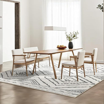 Area Rug 8x8 Rug Machine Washable Non-Slip Low Pile Print Pattern Western Rug for Living Room Bedroom Entryway Tribal Series -Navywhite/Black