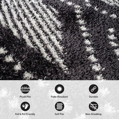 Rugshop Geometric Shag Runner Rug Anthracite Dark Gray and White 2' 3" x 8' Perfect for Hallways, Kitchens, or Behind The Sofa