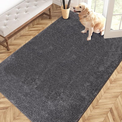 PURRUGS Easy Care Area Rug 4ft x 6ft, Non-Slip Machine Washable Entryway Rug, Dog Door Mat, Stain Resistant Accent Rug for Hallway, Living Room, Bedroom and Mudroom, Light Grey-Dark Grey