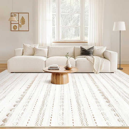 Nakagishi 6x8 Area Rugs Living Room: Washable Boho Large Neutral Soft Farmhouse Rug Stain Resistant Modern Indoor Floor Non-Slip Carpet for Bedroom Nursery Kids Playroom Office Dining Room Dorm- Brown