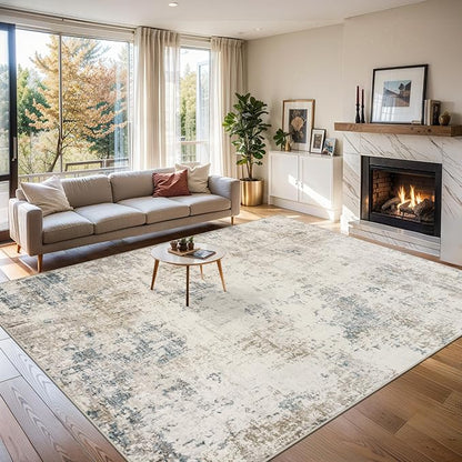 Area Rugs 10x14 Living Room - Washable Rug Modern Abstract Soft Large Neutral Non-Slip Carpet Indoor Floor Thin Carpets for Bedroom Dining Room Farmhouse Nursery Home Office Multi