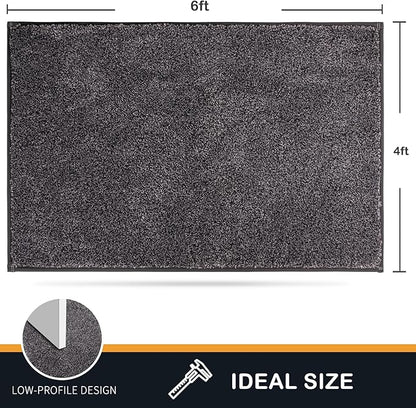 PURRUGS Easy Care Area Rug 4ft x 6ft, Non-Slip Machine Washable Entryway Rug, Dog Door Mat, Stain Resistant Accent Rug for Hallway, Living Room, Bedroom and Mudroom, Light Grey-Dark Grey