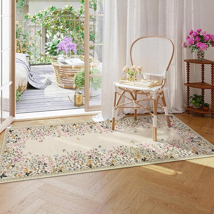 Lahome Boho 2x6 Bathroom Runner Rugs Non Slip Washable, Floral Carpet Runners for Hallway 6ft Kitchen Rug Runner, Soft Non Skid Runners for Entryway Laundry Bedroom (Beige,2x6)