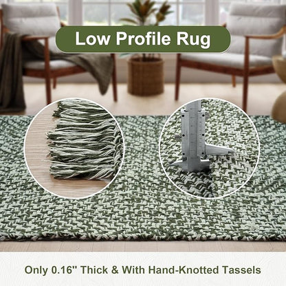 Collive Small Bathroom Rug, 2' x 3' Hand-Woven Low Profile Front Entryway Rug, Olive Green/Cream Cotton Reversible Washable Kitchen Mat Modern Farmhouse Carpet for Foyer Bedroom Back Door Decor