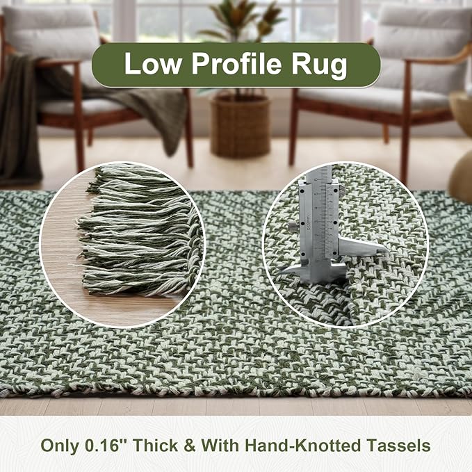 Collive Long Hallway Runner Rug 2.6' x 7', Washable Runner Indoor Entryway Rug, Olive Green/Cream Braided Woven Kitchen Runner Rugs Low-Profile Front Door Floor Carpet for Bedroom Doorway