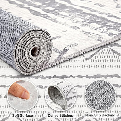 Nakagishi 5x7 Area Rug Living Room: Machine Washable Boho Large Neutral Farmhouse Stain Resistant Indoor Floor Rugs Moroccan Carpet for Bedroom Nursery Dorm Classroom Playroom Dining Room- Grey White