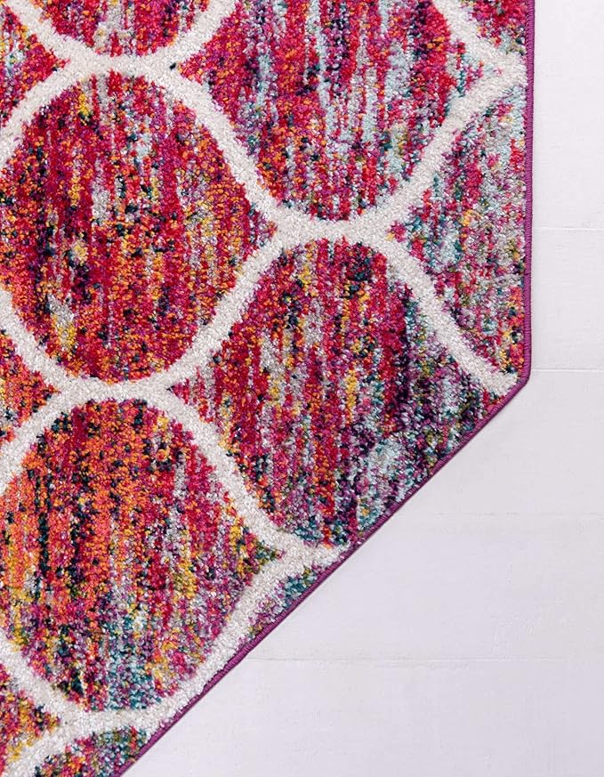 Rugs.com Lattice Frieze Collection Rug – 6' Octagon Multi Medium Rug Perfect for Living Rooms, Kitchens, Entryways