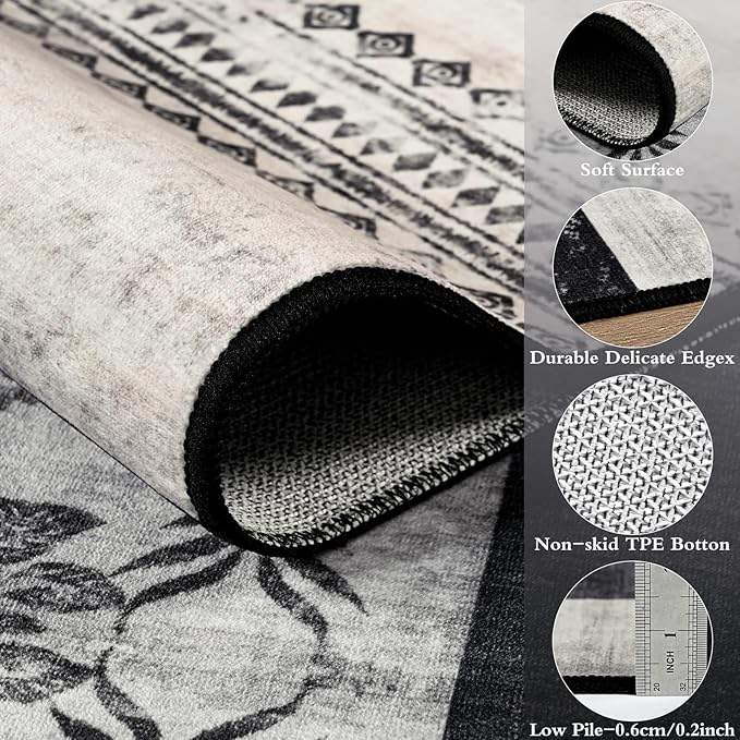 DweIke Large Modern Washable Area Rugs 8x10, Living Room Rug Non-Slip and Non-Shedding Large Rugs for Bedroom, Low Pile Indoor Rubber Backed Carpets for Dining Office Home Decor, Black and White