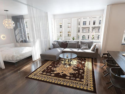 Unique Loom Taftan Collection Border Geometric Tribal Inspired Design Area Rug (8' 0 x 10' 0 Rectangular, Brown/ Tan)