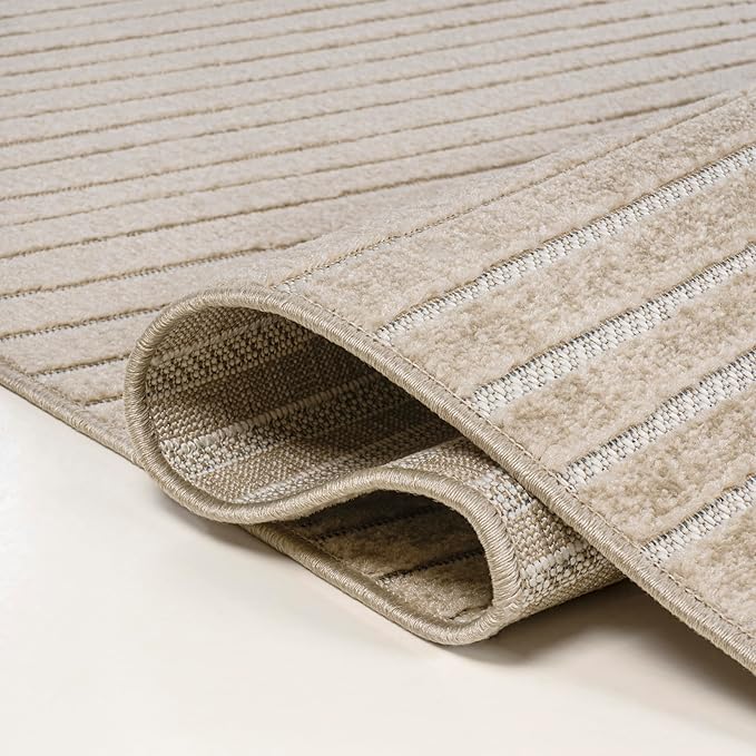JONATHAN Y Hallie High-Low Curve Beige/Cream 5x8 Indoor/Outdoor Area Rug, Minimalist Geometric, Pet Friendly, for Patio, Backyard, Living Room, Bedroom, Office, Hose-Washable (SCN100D-5)