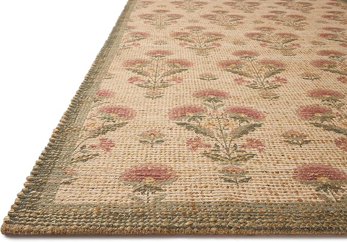 Loloi Chris Loves Julia Rue Collection RUE-01 Sage/Blush 3'-6" x 5'-6" Accent Rug Jute Neutral Floral Living Room Bedroom Rug