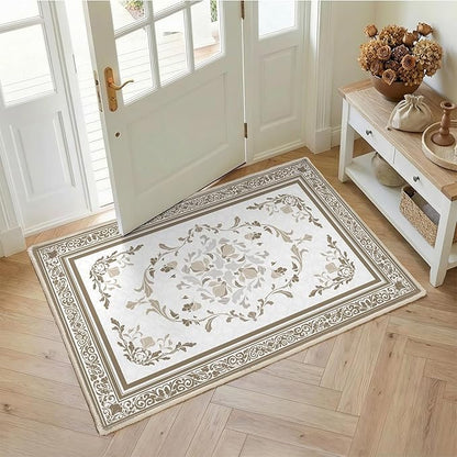 SOULFUL Medium Pile 2x3 Entryway Rug - Cozy Soft Underfoot Small Area Rug - Brown Boho Floral - Washable Non-Slip - Perfect for Hallway Kitchen Bedroom Bathroom Indoor Entrance