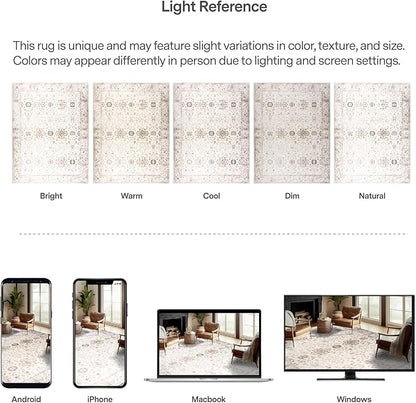 ReaLife Rugs Machine Washable Area Rug - Living Room Bedroom Bathroom Kitchen Entryway Office - Padded Low Pile Stain Resistant Premium - Boho Farmhouse Vintage - BEV - Beige 5' x 7'