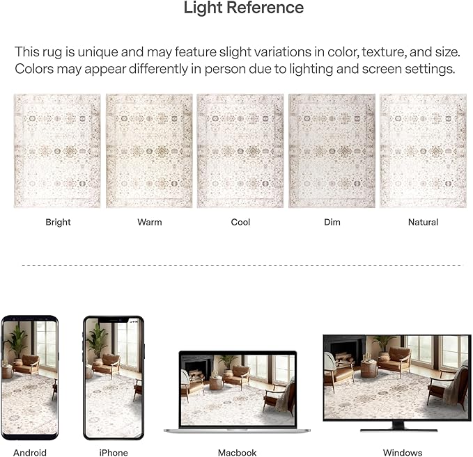 ReaLife Rugs Machine Washable Area Rug Runner - Living Room Bedroom Bathroom Kitchen Entryway Office - Padded Low Pile Stain Resistant Premium - Boho Farmhouse Vintage - BEV - Beige 2'6" x 10'