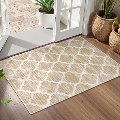 Lahome Moroccan Washable Rug Entry Rug-Non-Slip Kitchen Rugs - 2x3 Small Area Rug Indoor Door Mats for Entryway Soft Throw Doormat Indoor Entrance Non-Shedding Bathroom Bedroom Rugs Taupe Bedside