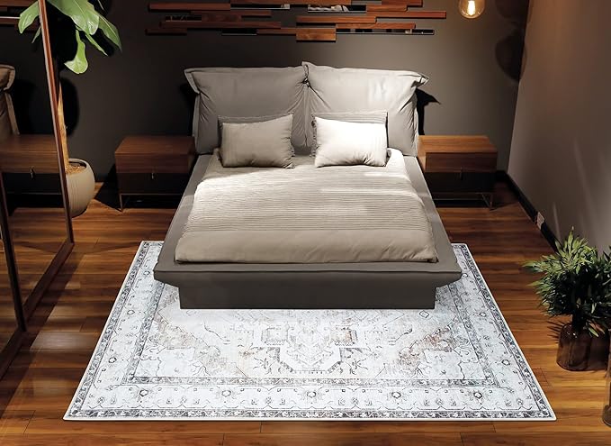 Bloom Rugs Washable Non-Slip 6' x 9' Rug - Brown/Beige/Charcoal Traditional Area Rug for Living Room, Bedroom, Dining Room, and Kitchen - Exact Size: 6' x 9'