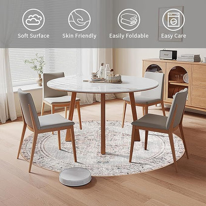 Easy-Going Round Area Rug 3ft Washable Boho Small Circle Rugs for Living Room Non-Slip Bedroom Rug Low Pile Lightweight Vintage Distressed Throw Rug for Dining Room Kitchen Home Office, Grey Brick