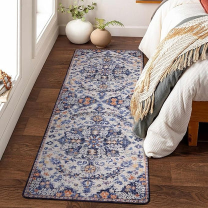 Lahome 2x6 Blue Washable Hallway Runner Rug, Bohemian Floral Medallion Kitchen Carpet Runner, Soft Non Skid Floor Runners for Bathroom Bedroom Vanity Office Sunroom
