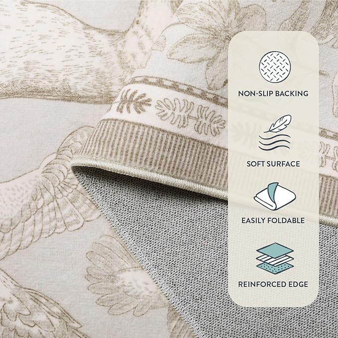 Lahome Boho Animal 6x9 Washable Living Room Area Rugs, Beige Soft Rugs for Bedroom, Botanical Large Boho Non Slip Dining Room Carpet for Under Table Office Kids Playroom (6x9ft,Beige)
