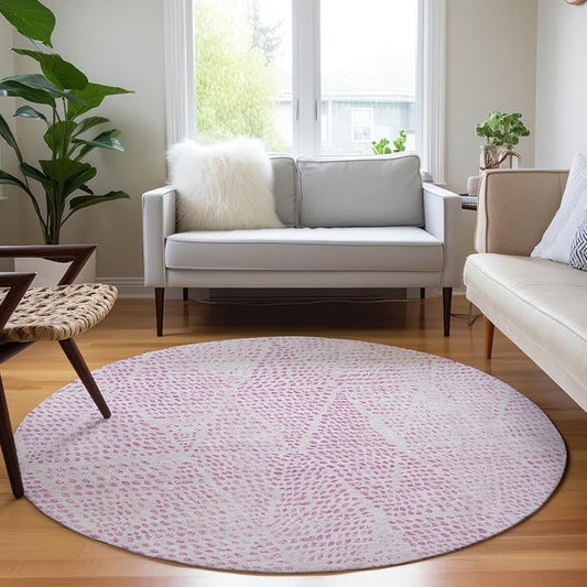 Addison Rugs Chantille ACN591 Pink 8' x 8' Indoor Outdoor Round Rug, Easy Clean, Machine Washable, Non Shedding, Bedroom, Living Room, Dining Room, Kitchen, Patio Rug