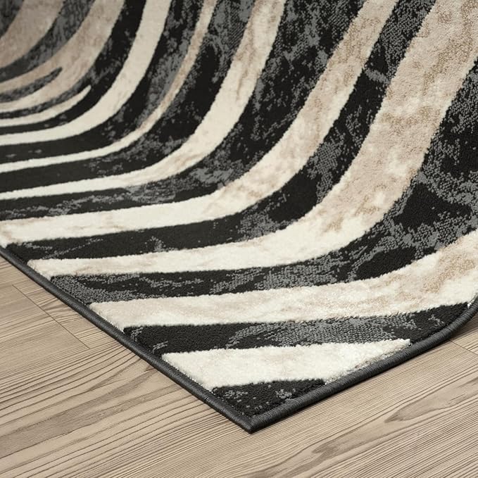 Abani Terra Area Rug for Living Room, Bedroom - Zebra Pattern - Black Cream - 9' x 12' - Durable & Easy to Clean