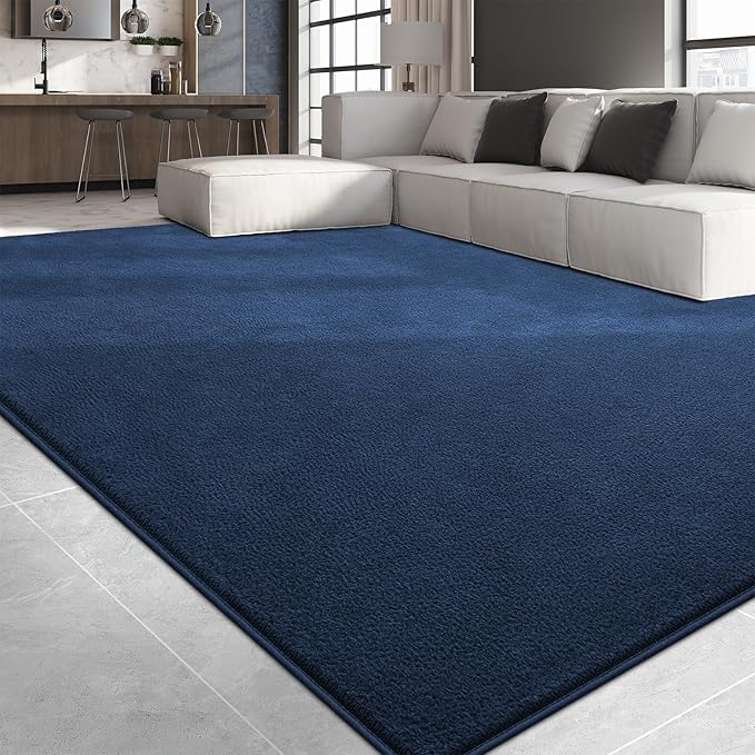Large Area Rugs for Living Room Bedroom, 5x8 Feet Navy Blue Rug, Minimalist Modern Shag Rug, Soft Thick Memory Foam Indoor Carpet, Non-Slip Washable Rug for Boys Girls Dorm Nursery Room Home Decor
