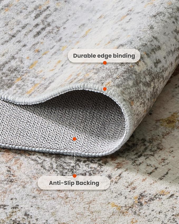 8x10 Area Rugs for Living Room, Modern Abstract Washable Rug with Non-Slip Backing & Low Pile, Large Washable Rug with Abstract Pattern for Bedroom, Dinning Room, Home Office,Beige