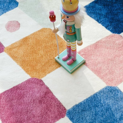 jinchan Area Rug 5x7 Kids Washable Indoor Floor Cover Non-Slip Modern Soft Rug Elementary School Classroom Colorful Diamond Carpet for Nursery Playroom Daycare Bedroom Living Room Berries on Cream