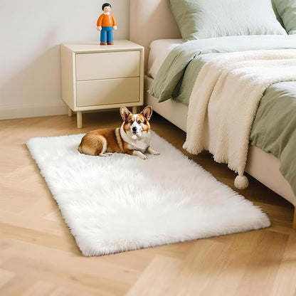 2x3 Solid Fluffy White Area Rug – Washable, Durable, Small Bedroom Rug, Non-Slip High Pile Shag Rugs for Living Room, Bedroom, Bedside, Dorms,Grils Rooms, Kids Room, Soft Indoor Floor Carpet