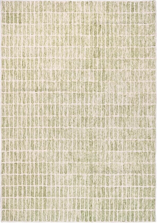 Hand-Tufted 100% Wool Area Rug – Unique Modern Geometric Grid Pattern, Soft Plush Textured Carpet for Living Room, Bedroom, Dining Room & Entryway (Light Green, 9' x 9' sq)