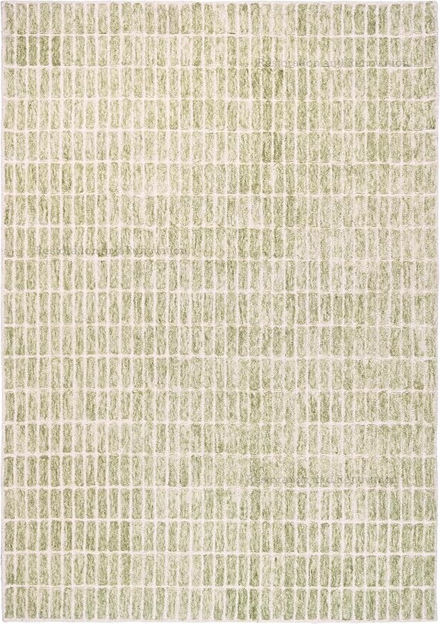 Hand-Tufted 100% Wool Area Rug – Unique Modern Geometric Grid Pattern, Soft Plush Textured Carpet for Living Room, Bedroom, Dining Room & Entryway (Light Green, 7' x 9')