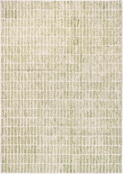 Hand-Tufted 100% Wool Area Rug – Unique Modern Geometric Grid Pattern, Soft Plush Textured Carpet for Living Room, Bedroom, Dining Room & Entryway (Light Green, 5' Round)