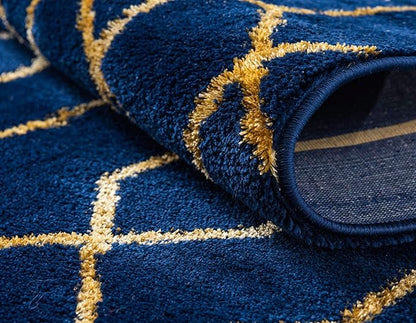 Unique Loom Marilyn Monroe Glam Collection Area Rug - Trellis (5' 1' x 8' Rectangle, Navy Blue Gold/ Gold)