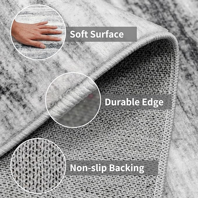 3x12 Washable Hallway Runner Rug: Extra Long Runners for Entryway Living Room Dining Room - Stain and Water Resistant Rugs with Non-Slip Backing - Soft Low-Pile Carpet 12ft Grey