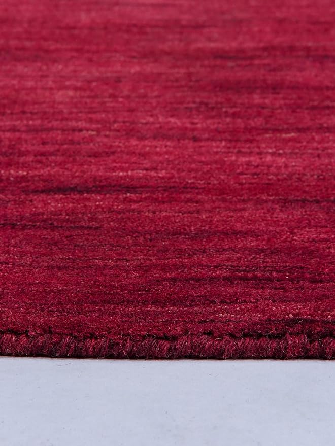 Hand Knotted Loom Wool ECO-Friendly Area Rugs - 6'x6', Square, Dark Red Color, Solid Plain Design, High Pile Handmade Anti Skid Area Rugs for Living Room, Bed Room (L00111)