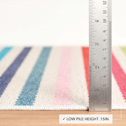 Dash and Albert Rainbow Machine Washable Area Rug - 2.5' x 8' Runner Multicolor Stripe Washable Accent Rug - Durable, High Traffic Kitchen, Mudroom, Hallways