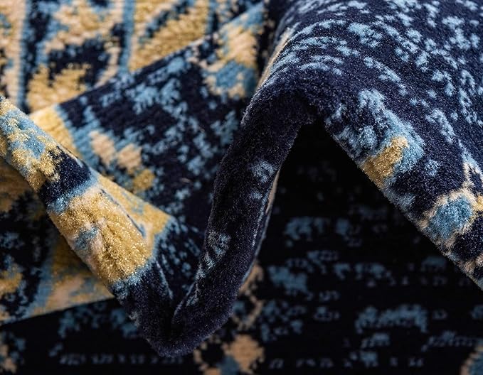 Unique Loom Taftan Collection Border Geometric Tribal Inspired Design Area Rug (5' 0 x 8' 0 Rectangular, Navy Blue/ Gold)