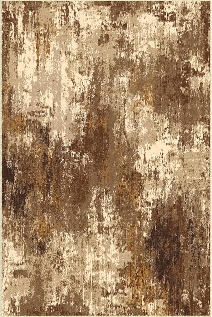 Washable Area Rugs 9'x12' Non-Slip Modern Abstract Soft for Living Room Entryway Bedroom Nursery, Print Pattern, Brown Tan Beige Coffee